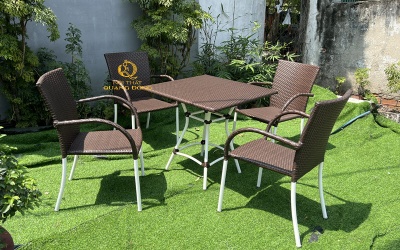 Bộ bàn ghế giả mây QD-2112 4 ghế ngoài trời thiết kế hiện đại
