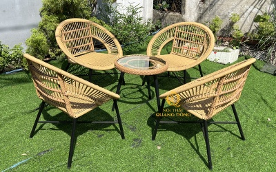 Bàn ghế mây nhựa QD-2115 cao cấp, hiện đại