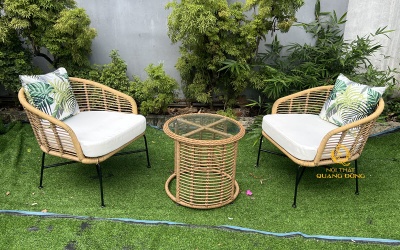 Bộ bàn ghế giả mây QD-2120 phù hợp bố trí ban công và sân vườn
