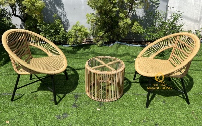 Bàn ghế nghệ thuật bằng mây nhựa đan thủ công cao cấp