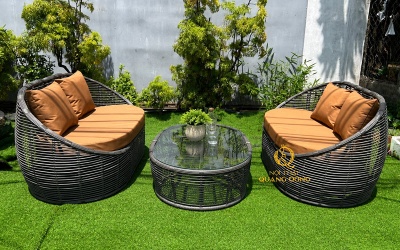 Bộ sofa mây nhựa QD-757 phù hợp villa, resort và sân vườn