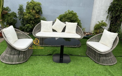Sofa mây nhựa cao cấp QD-758 cho sân vườn, resort, villa