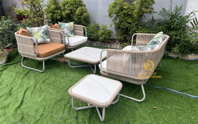 Sofa giả mây QD-759 đan dây dù hiện đại, khung kim loại chắc chắn, bền bỉ