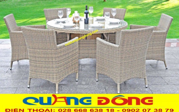 Mẫu bàn ghế chuyên dùng cho sân vườn ngoài trời, ghế giả mây đan sợi mây nhựa tròn