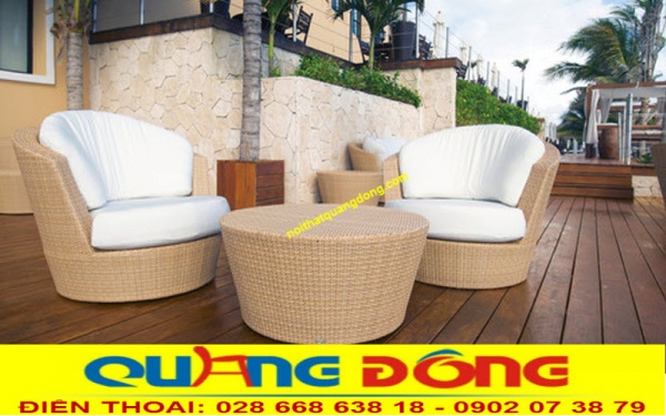 Bàn ghế sân vườn ban công giả mây cao cấp màu sắc vàng mây tự nhiên sang trọng