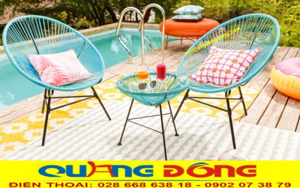 Mẫu bàn ghế giả mây QD-2029 tạo hình nghệ thuật với mây nhựa đan cao cấp ngoài trời chịu nắng mưa