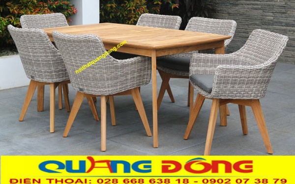 Mẫu bàn 6 ghế bằng nhựa giả mây dùng cho sân vườn ngoài trời