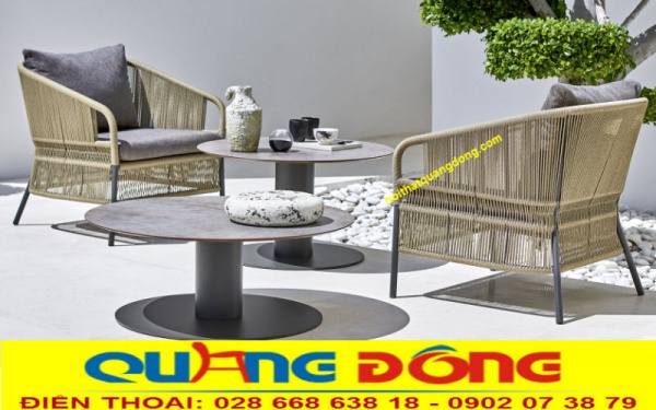 Mẫu ghế ngoài trời giả mây đan sợi mây nhựa tròn có hoạt chất kháng Uv chịu mưa nắng tốt