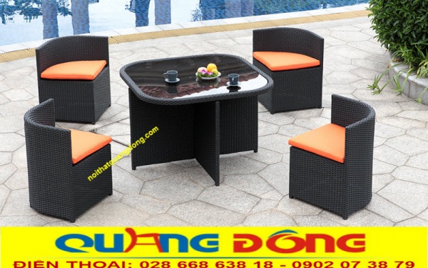 Bàn ghế mây nhựa ngoài trời 