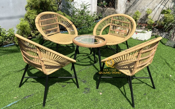 Bàn ghế mây nhựa QD-2115 cao cấp, hiện đại