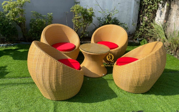 Bàn ghế giả mây QD-211 vàng mây