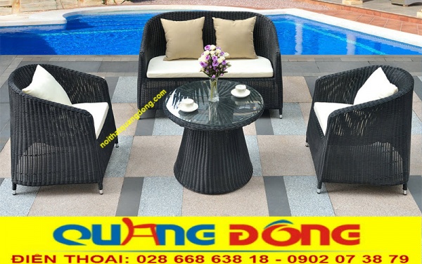 Mẫu ghế giả mây ngoài trời, ghế mây nhựa sợi tròn siêu bền đẹp