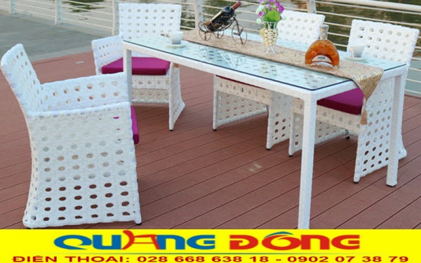 Bàn ghế giả mây đan mắt cáo sang trọng - hàng cao cấp ngoài trời