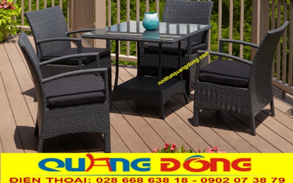 Mẫu bàn ghế QD-396 ngoài trời bằng nhựa giả mây sang chảnh, bền vững với kết cấu cá tính