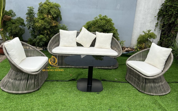 Sofa mây nhựa cao cấp QD-758 cho sân vườn, resort, villa