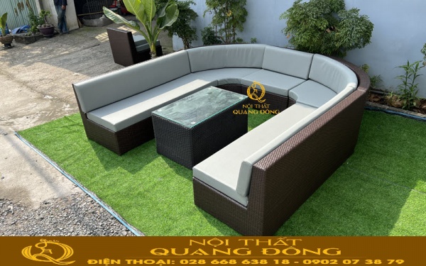 Sofa phòng khách hình chữ U tiện nghi cho quá trình sử dụng, bền bỉ từ chất liệu mây nhựa