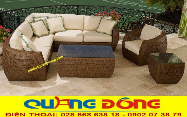 sofa giả mây ngoài trời thiết kế bằng nhựa giả mây bản dẹp kích thước nhỏ, tạo nét nhuyễn nhưng liền mạch và chắn chắn cho toàn bộ chiếc ghế sofa giả mây QD-658