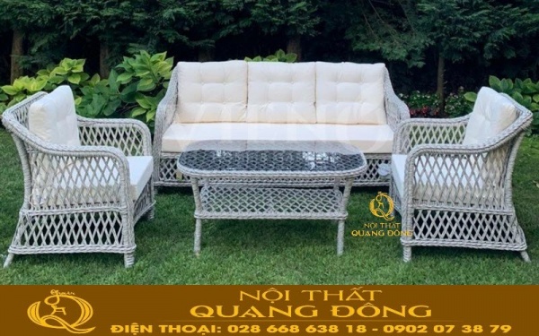 Đơn giản và chỉnh chu chỉ có ở bộ sofa giả mây QD-663, thiết kế lựa chọn màu đen huyền cá tính kết hợp nệm lót hoa văn nhẹ nhàng thu hút