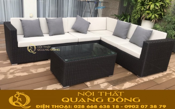 Bộ sofa sân vườn giả mây cá tính tạo hình theo phong cách đơn giản, sofa góc L được hoàn thiện thủ công chuyên nghiệp trên mây nhựa PE chính phẩm
