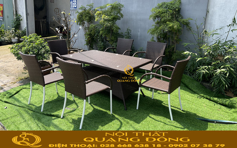 Bàn ghế giả mây QD-2113 với kiểu dáng thon gọn và hiện đại