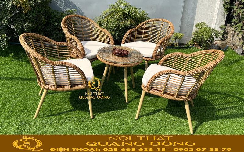 Bàn ghế mây nhựa sử dụng sợi mây nhựa tròn cao cấp