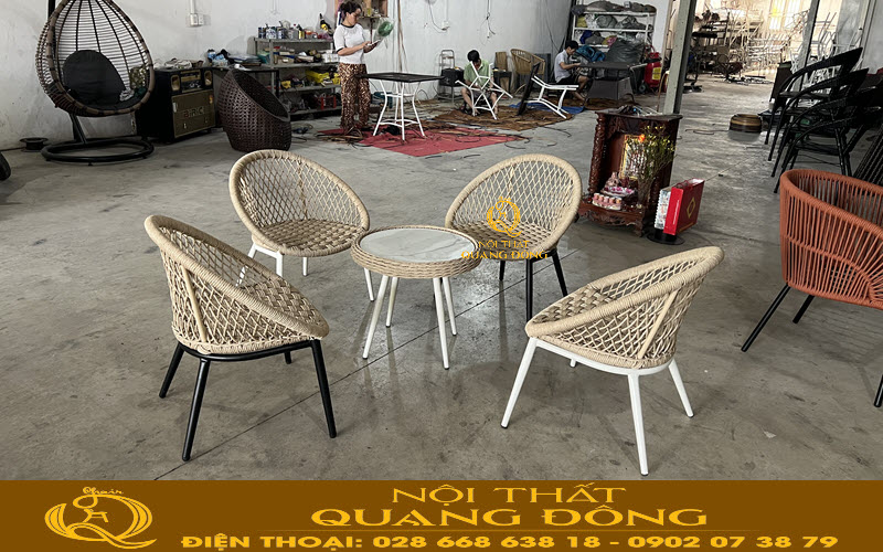 Bộ bàn ghế mây nhựa QD-2109 sử dụng sợi mây nhựa tròn 5ly