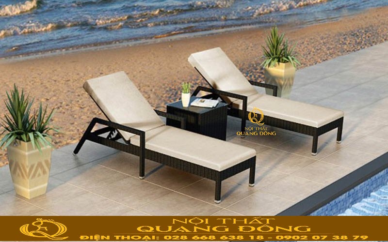 Ghế nằm hồ bơi mây nhựa QD - 568 sử dụng nệm lót tạo điểm nổi bật