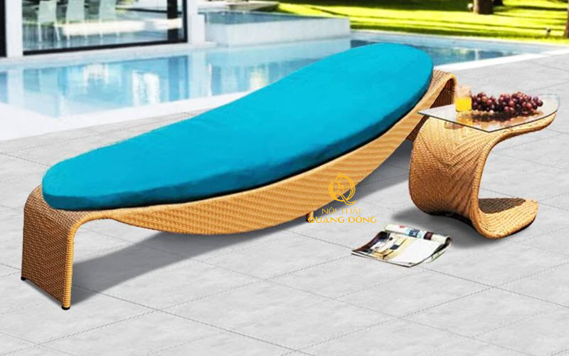 Ghế tắm nắng QD-593 đan sợi nhựa giả mây chính phẩm