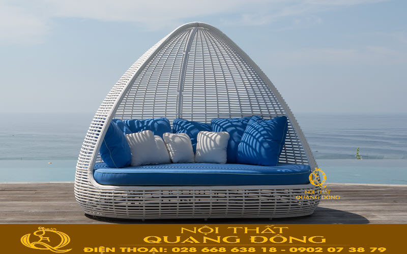 Giường tắm nắng QD-533 sử dụng chất liệu chuyên dụng ngoài trời Giường tắm nắng mây nhựa ngoài trời sử dụng vải chống thấm trượt nước