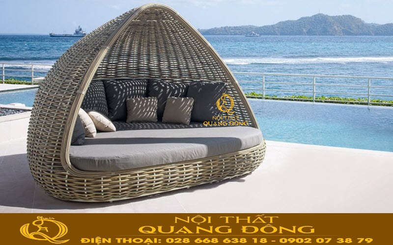 Giường tắm nắng QD -545 có mái vòm mới lạ Giường tắm nắng QD -545 được đan sợi mây nhựa bản bán nguyệt