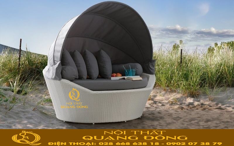 Mái che giúp che chắn, tránh ánh nắng trực tiếp khi thư giãn Giường tắm nắng mái che bằng vải chống thấm trượt nước