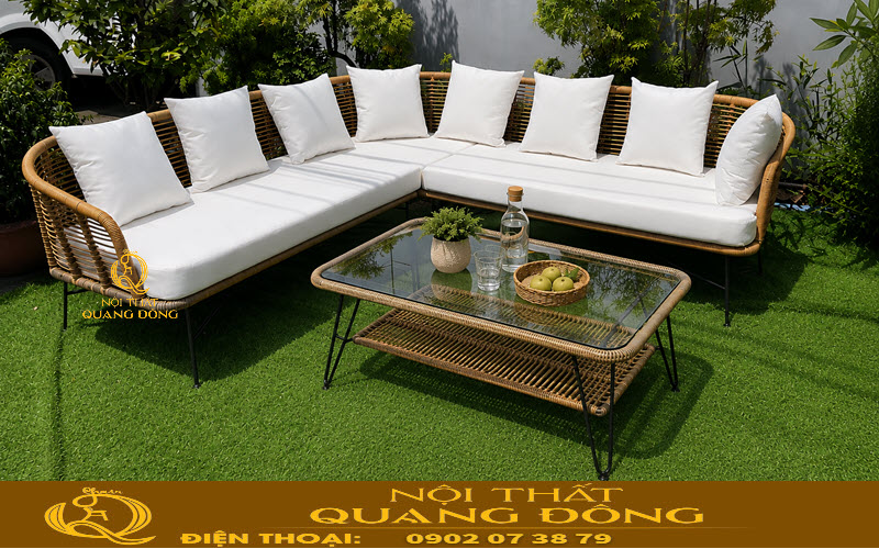 Sofa mây nhựa QD-705 đan thủ công bằng sợi mây nhựa