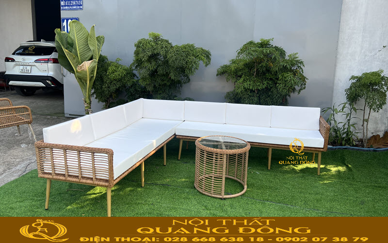Sofa giả mây QD-744 sử dụng kèm nệm lót tạo độ êm ái cho người sử dụng