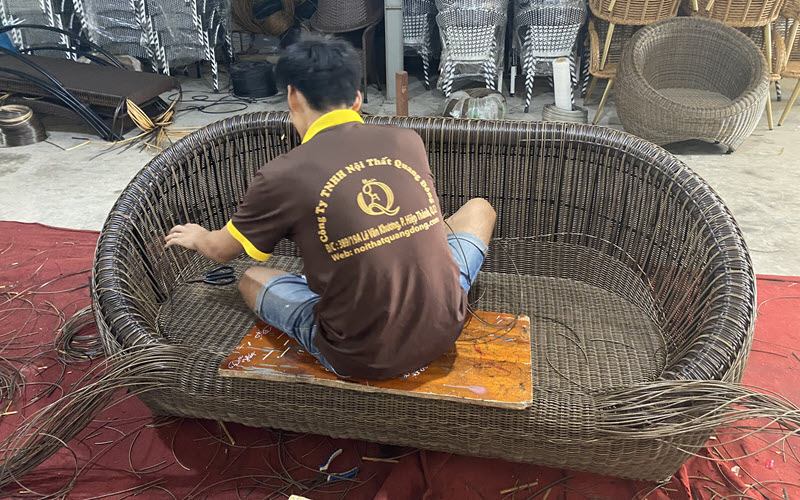 Sofa giả mây QD-746 mang gam màu xám vân loang đẹp
