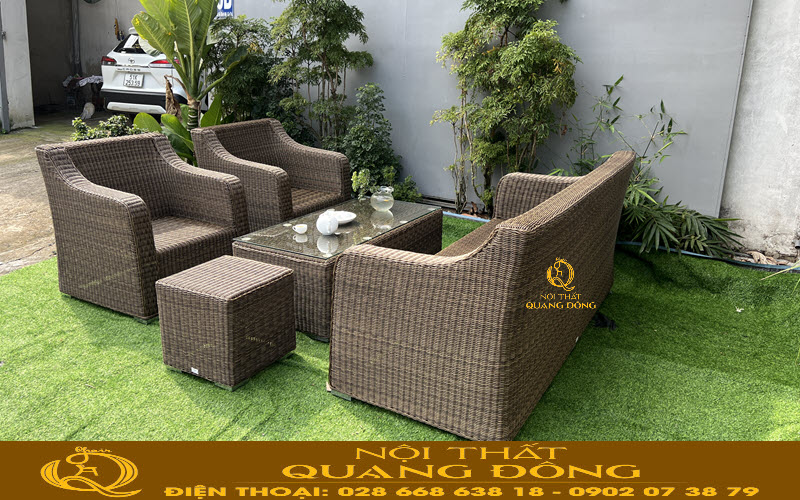 Sofa giả mây QD-748 sử dụng không cần nệm lót