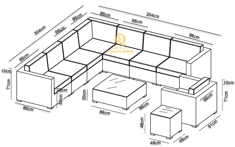 Kích thước chi tiết sofa mây nhựa QD-715 Kích thước chi tiết sofa mây nhựa QD-715