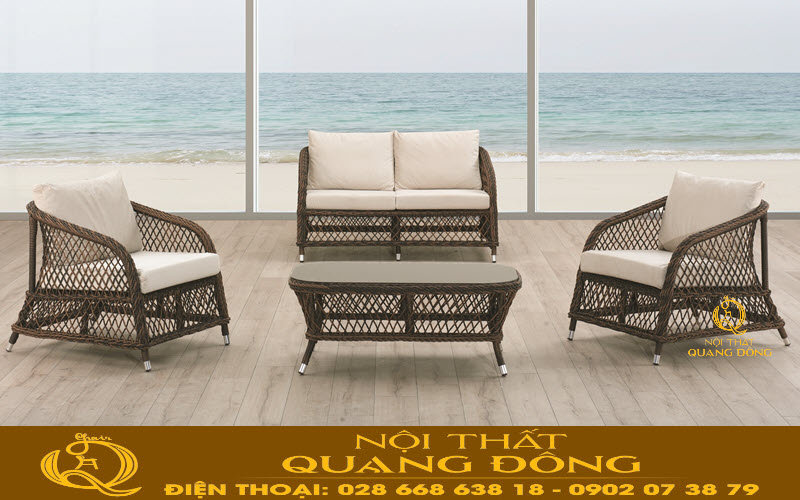 Sofa mây nhựa QD-718| mẫu sofa mây nhựa bền chắc