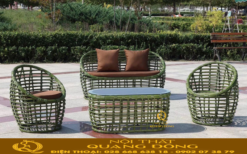 Sofa mây nhựa QD-721 phù hợp mọi không gian Sofa mây nhựa QD-721 mang gam màu xanh nổi bật