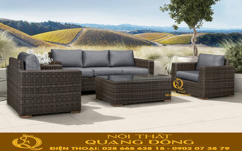Sofa mây nhựa QD-723| mẫu sofa có kiểu dáng vuông vức