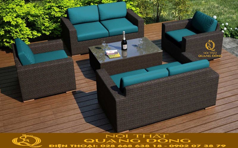Bàn ghế giả mây QD-725 sử dụng ngoài trời, sân vườn Sofa mây nhựa QD-725| mẫu sofa cao cấp ngoài trời