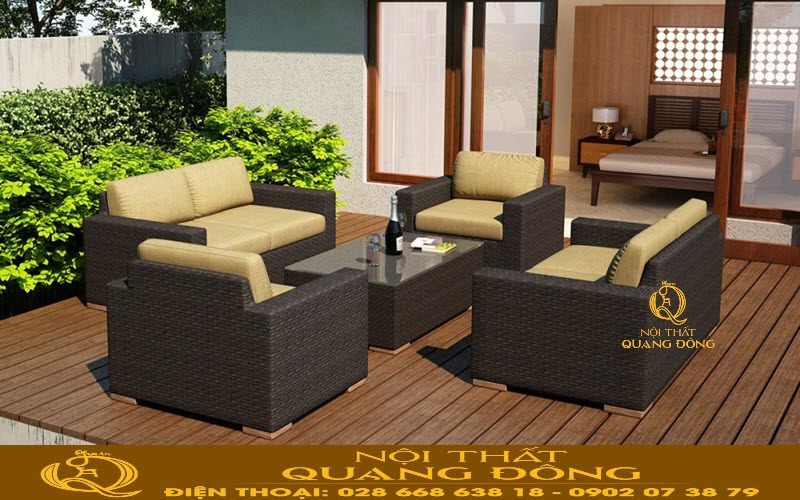Sofa giả mây QD-725 thiết kế kiểu dáng vuông vức Sofa giả mây QD-725| mẫu sofa cao cấp ngoài trời
