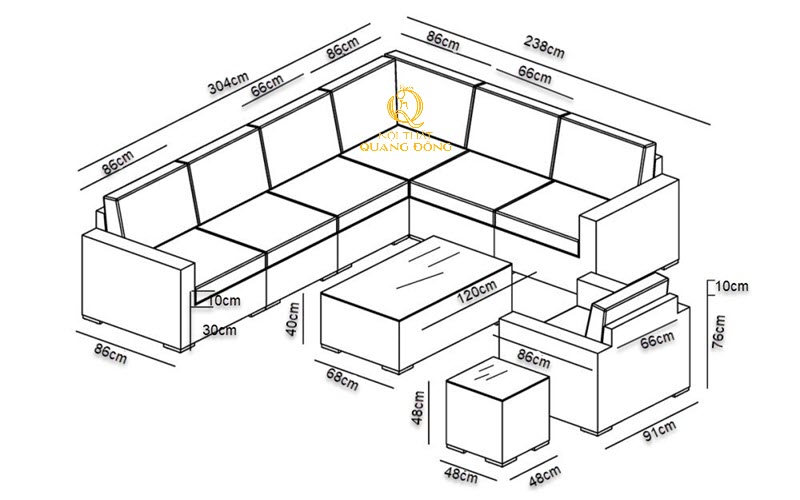 Sofa mây nhựa QD-729 có kích thước chi tiết Sofa mây nhựa QD-729 có kích thước chi tiết