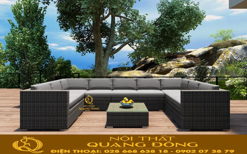 Sofa mây nhựa QD-734| mẫu sofa nhựa giả mây cao cấp