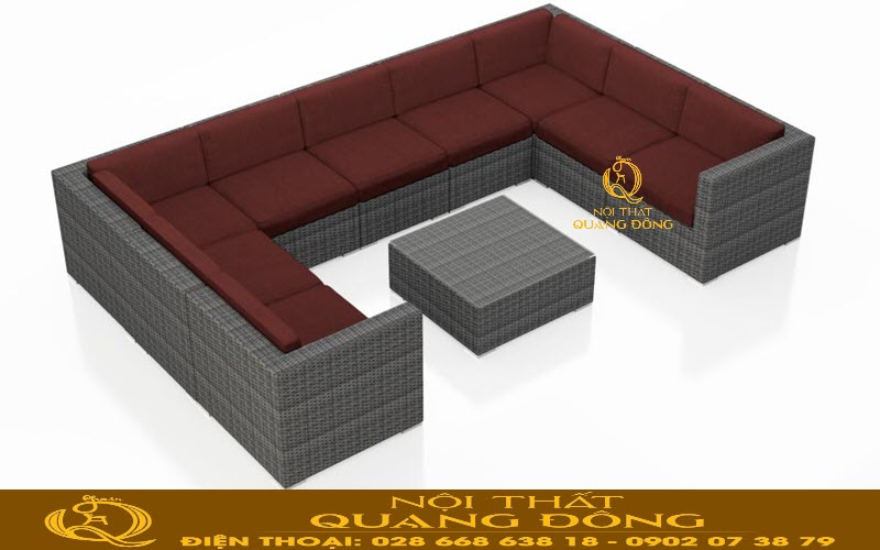 Sofa mây nhựa QD-734| mẫu sofa chữ U cao cấp