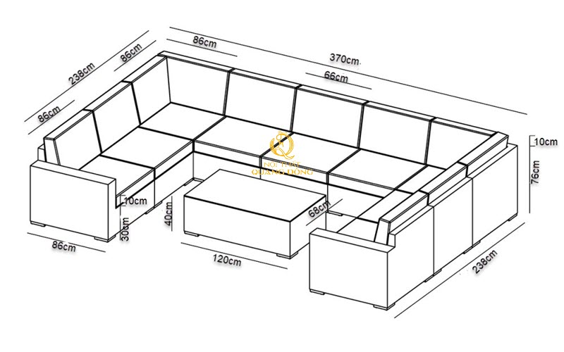 Kích thước chi tiết sofa mây nhựa QD-735 Kích thước chi tiết sofa mây nhựa QD-735
