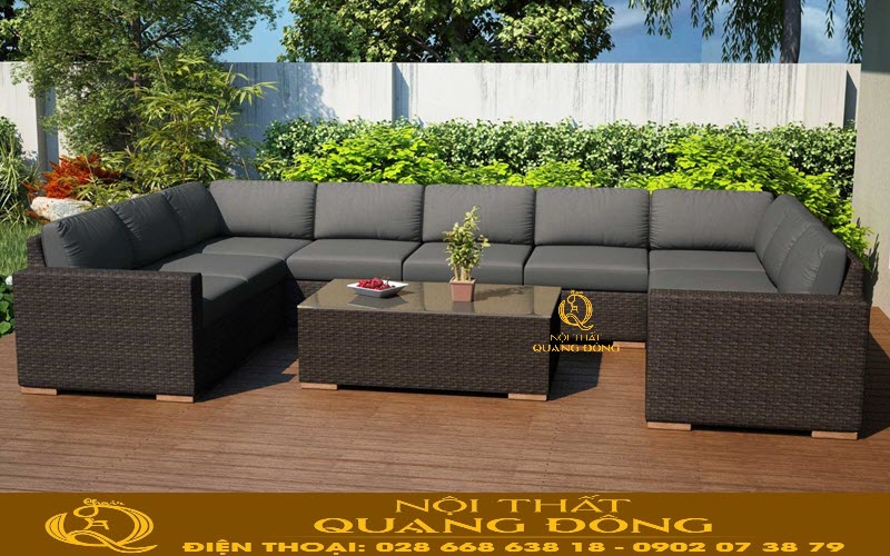 Sofa mây nhựa QD-735 sửu dụng sợi mây nhựa dẻo dai, bền chắc Sofa mây nhựa QD-735 mang nét đẹp hiện đại