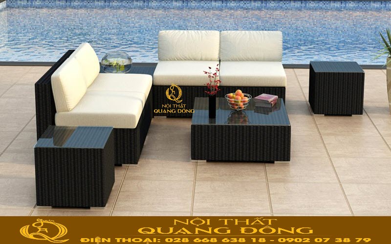 Sofa mây nhựa QD-736| mẫu sofa góc dễ dàng di chuyển và bày trí