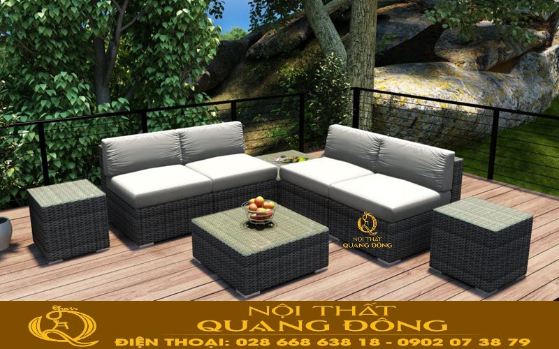 Sofa mây nhựa QD-737| mang gam màu xám chu kỳ của sợi mây nhựa