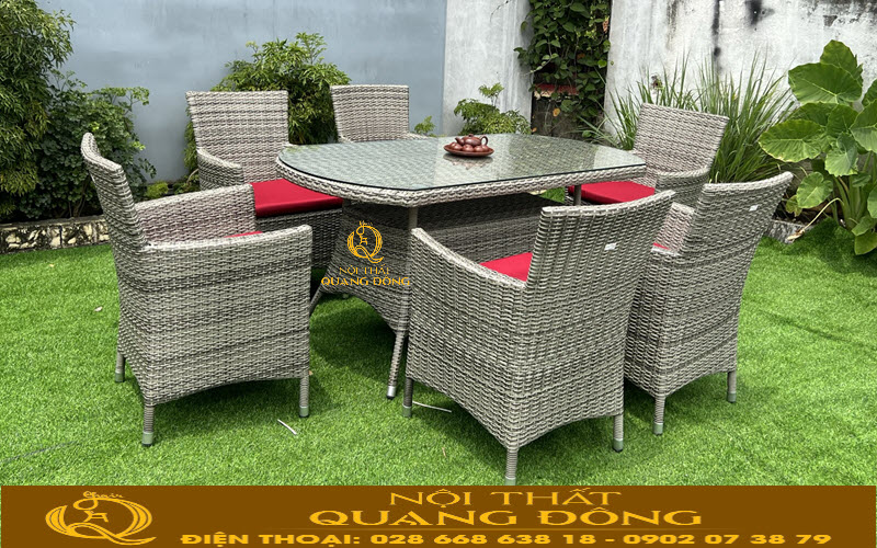 bàn ăn giả mây ngoài trời đan lóng mốt truyền thống