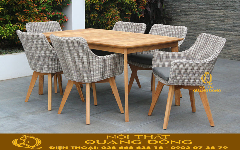 Bàn ăn giả mây với thiết kế 6 ghế và 1 bàn 